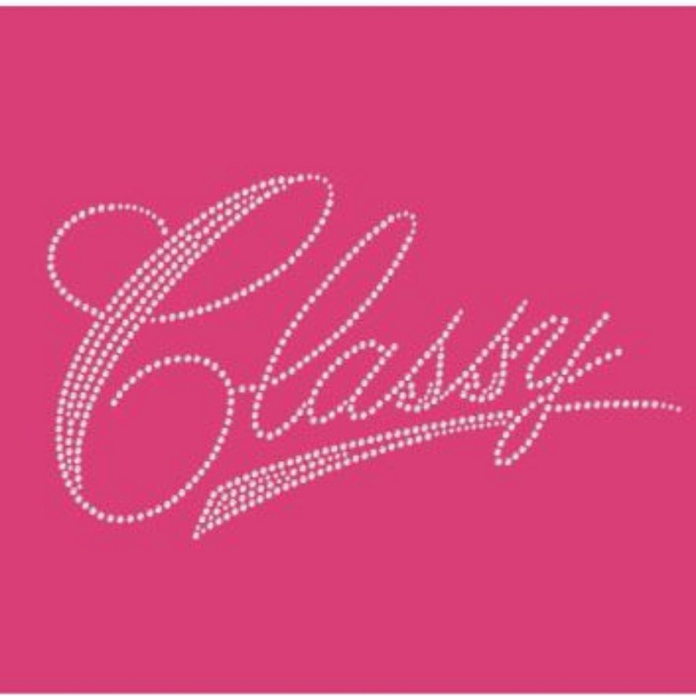 Ladies cut dark pink graphic tee w/ rhinestone
